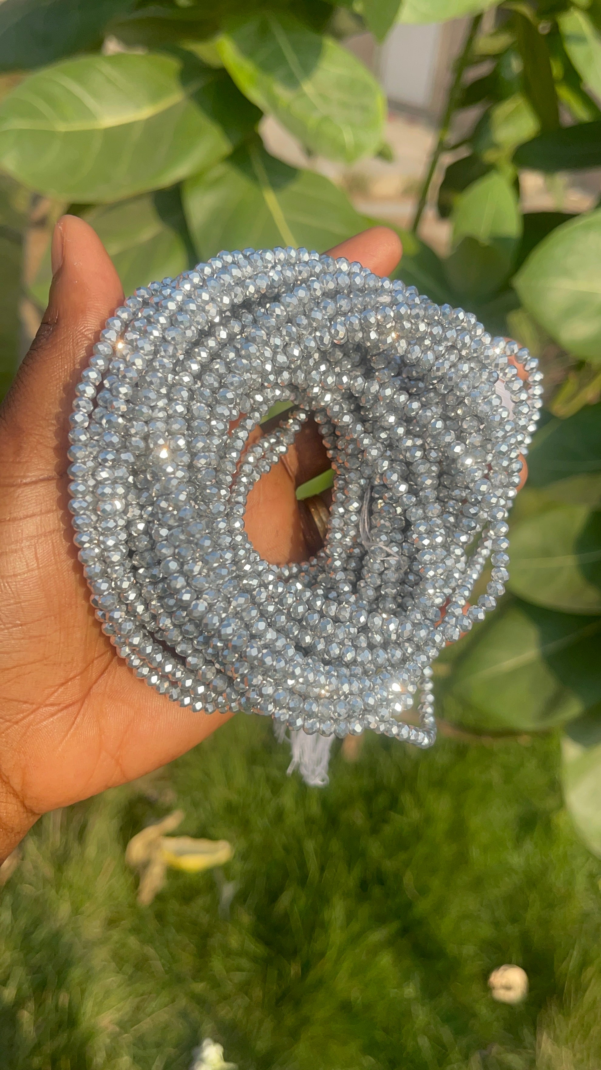 Silver shimmer mini crystal waist beads