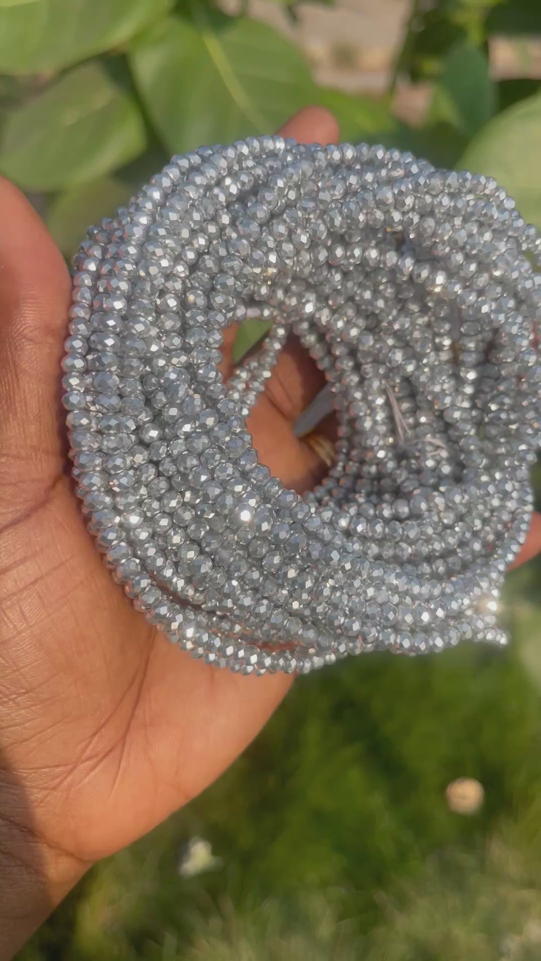 Silver shimmer mini crystal waist beads